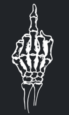 Man wearing a Paganus Britannia black t-shirt with a fuck you middle finger design in white silk  embroidery