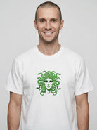 Medusa t-shirt. Gorgeous green and black embroidery design. Paganus Britannia