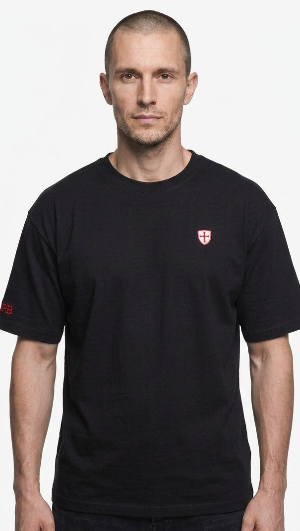 Charity Shield t-shirt, £5 from every sale added to our Key Charities fund.  Black t-shirt 280gsm luxury cotton Paganus Britannia