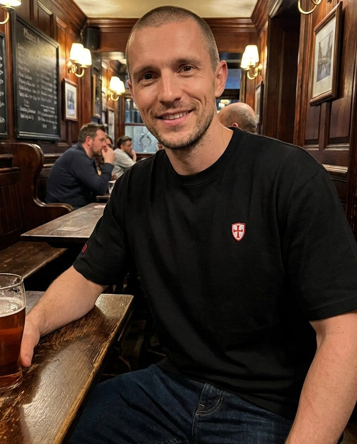 Charity Shield t-shirt, £5 from every sale added to our Key Charities fund.  Black t-shirt 280gsm luxury cotton Paganus Britannia