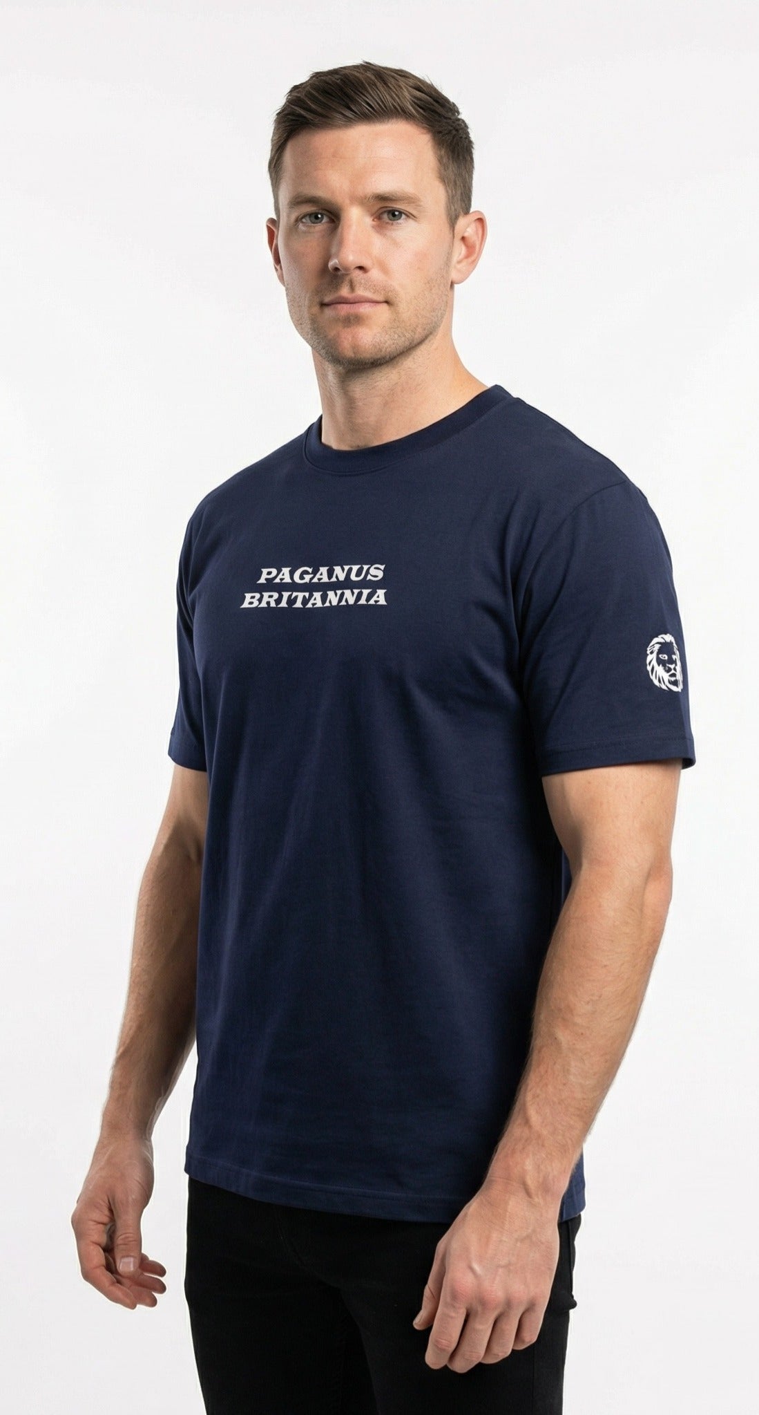 Blue t-shirt. PAGANUS BRITANNIA. Ultra heavy 320GSM organic cotton. Paganus Britannia