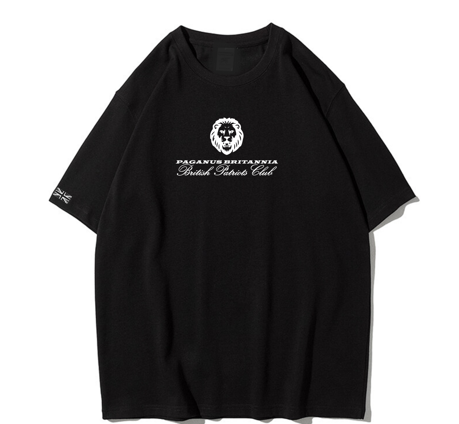 British Patriots Club. Black 280 gsm organic combed cotton t-shirt. Paganus Britannia