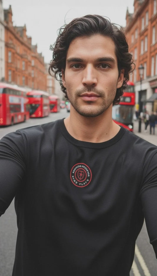 Black long sleeved t-shirt. 230 gsm organic combed cotton.