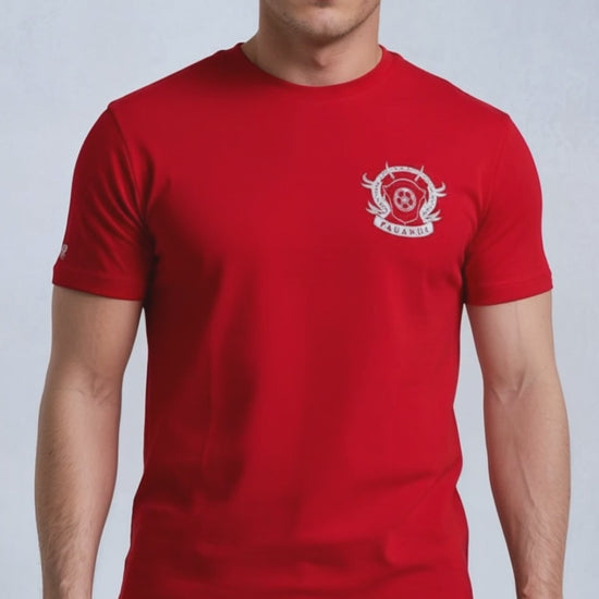 Paganus 260gsm red t-shirt with a white logo