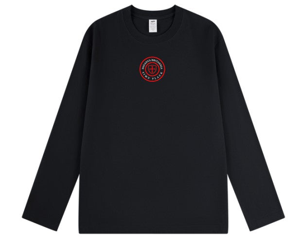 Black Paganus long-sleeve shirt with a red and white SIMU FLACK l