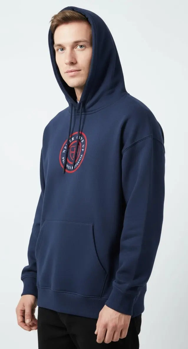 Blue heavy 360gsm cotton hoodie.