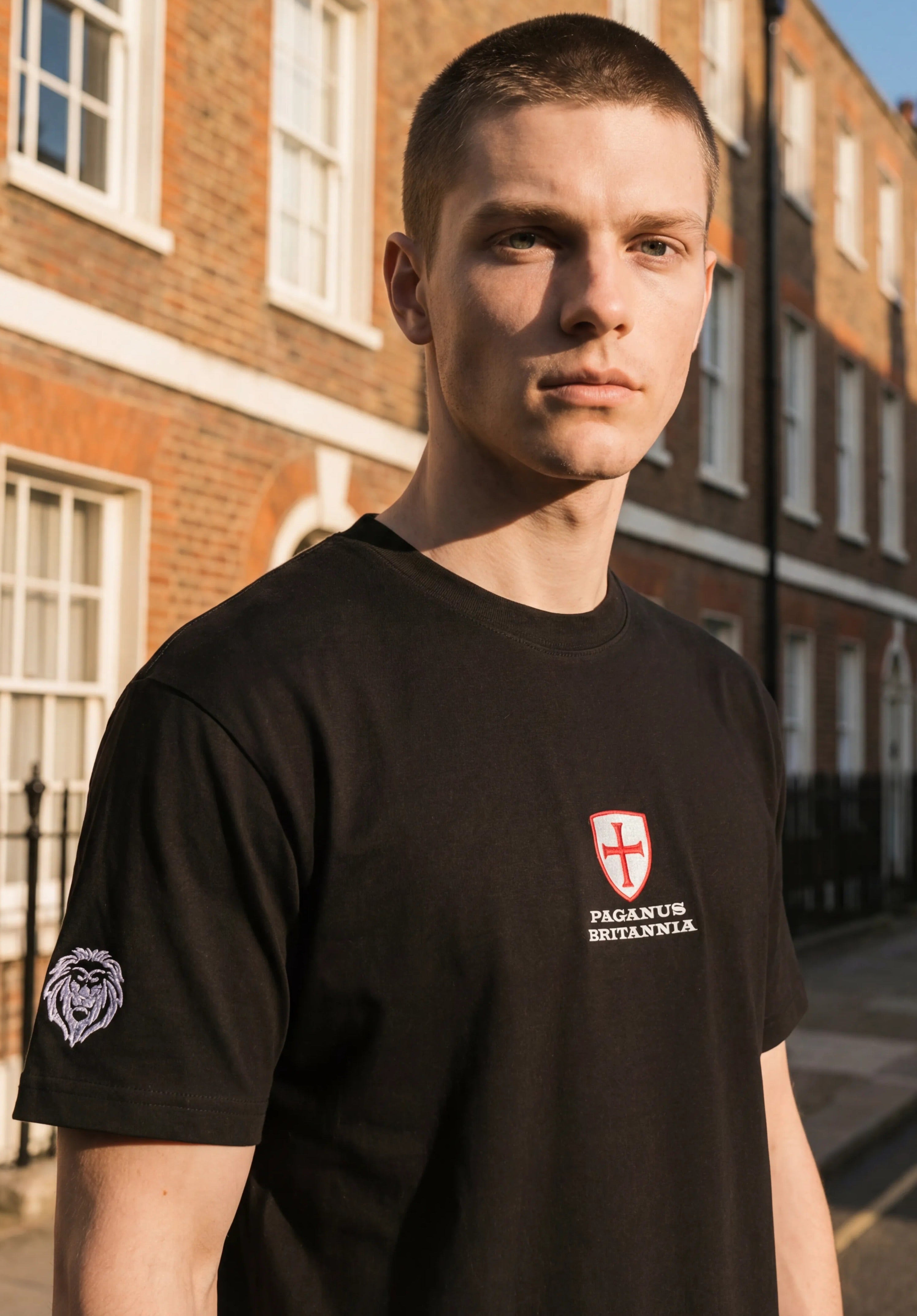 PAGANUS BRITANNIA black 260gsm organic combed cotton Patriot  t-shirt Paganus Britannia