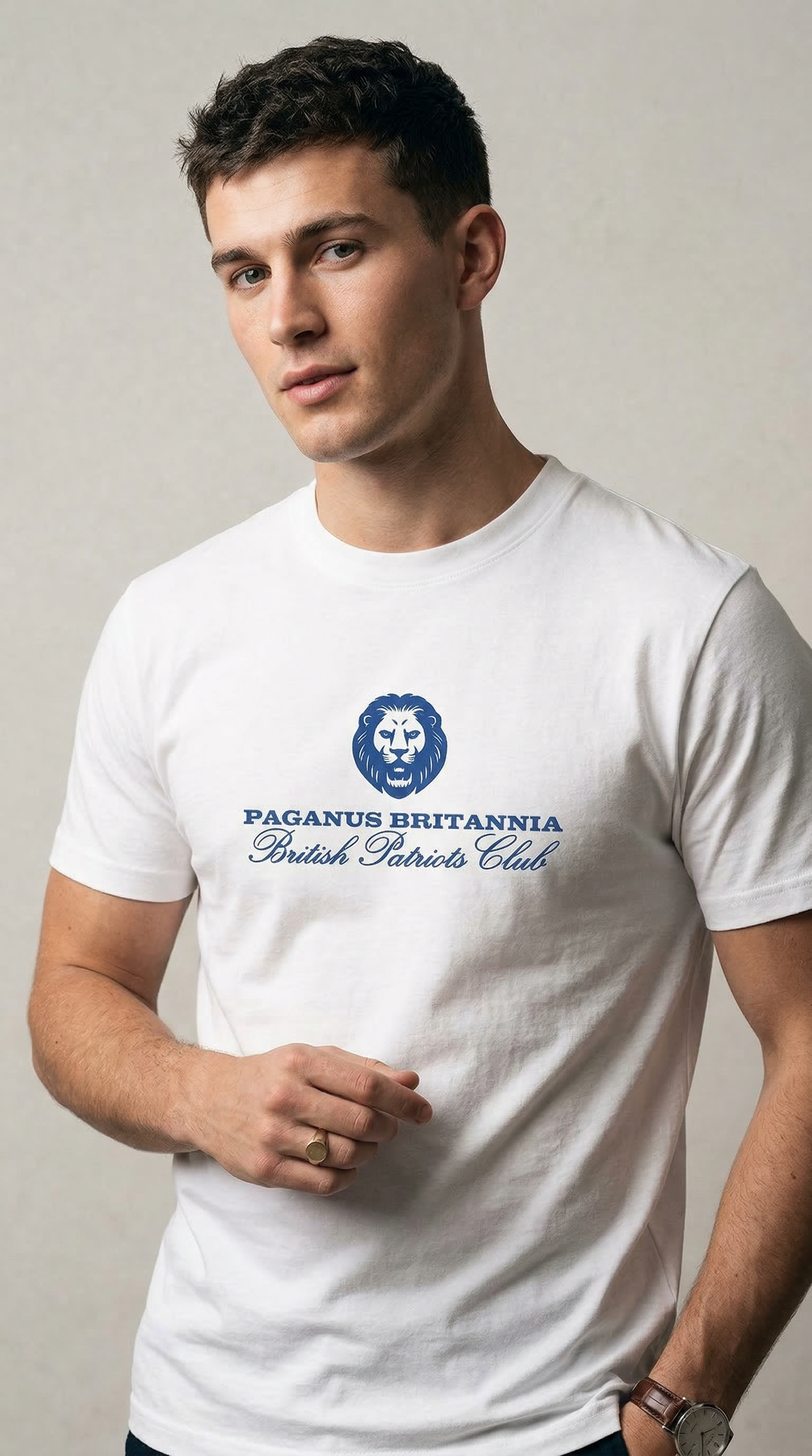British Patriots Club. Ultimate luxury ring spun 300gsm organic cotton t-shirt. Paganus Britannia